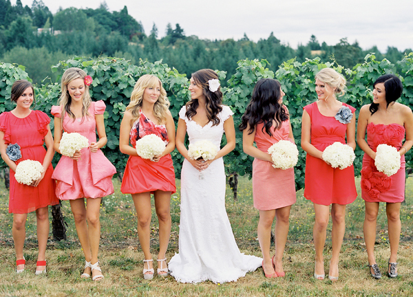 Bridesmaids same color different dresses