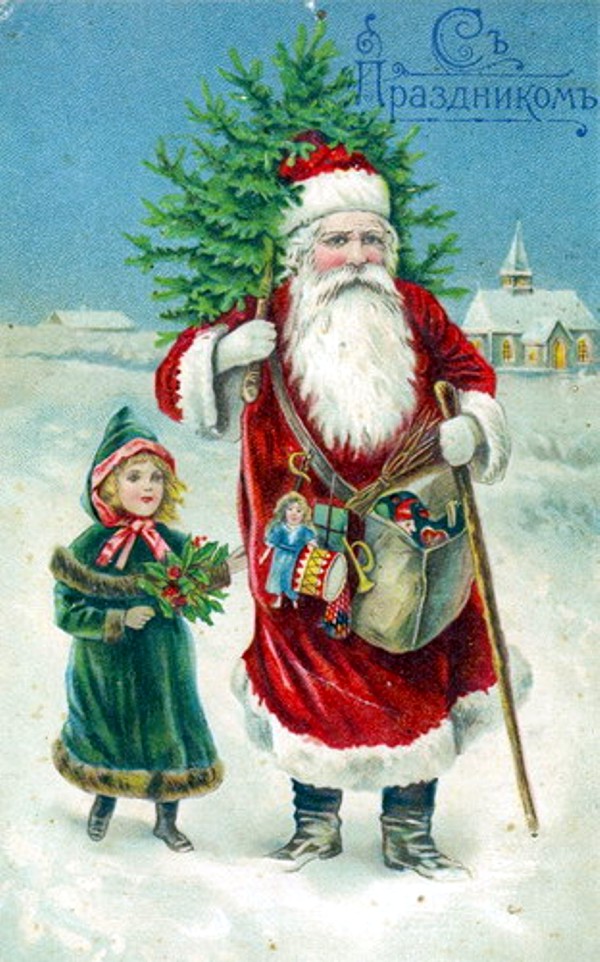 Дед Мороз и Снегурочка - открытка начала ХХ века